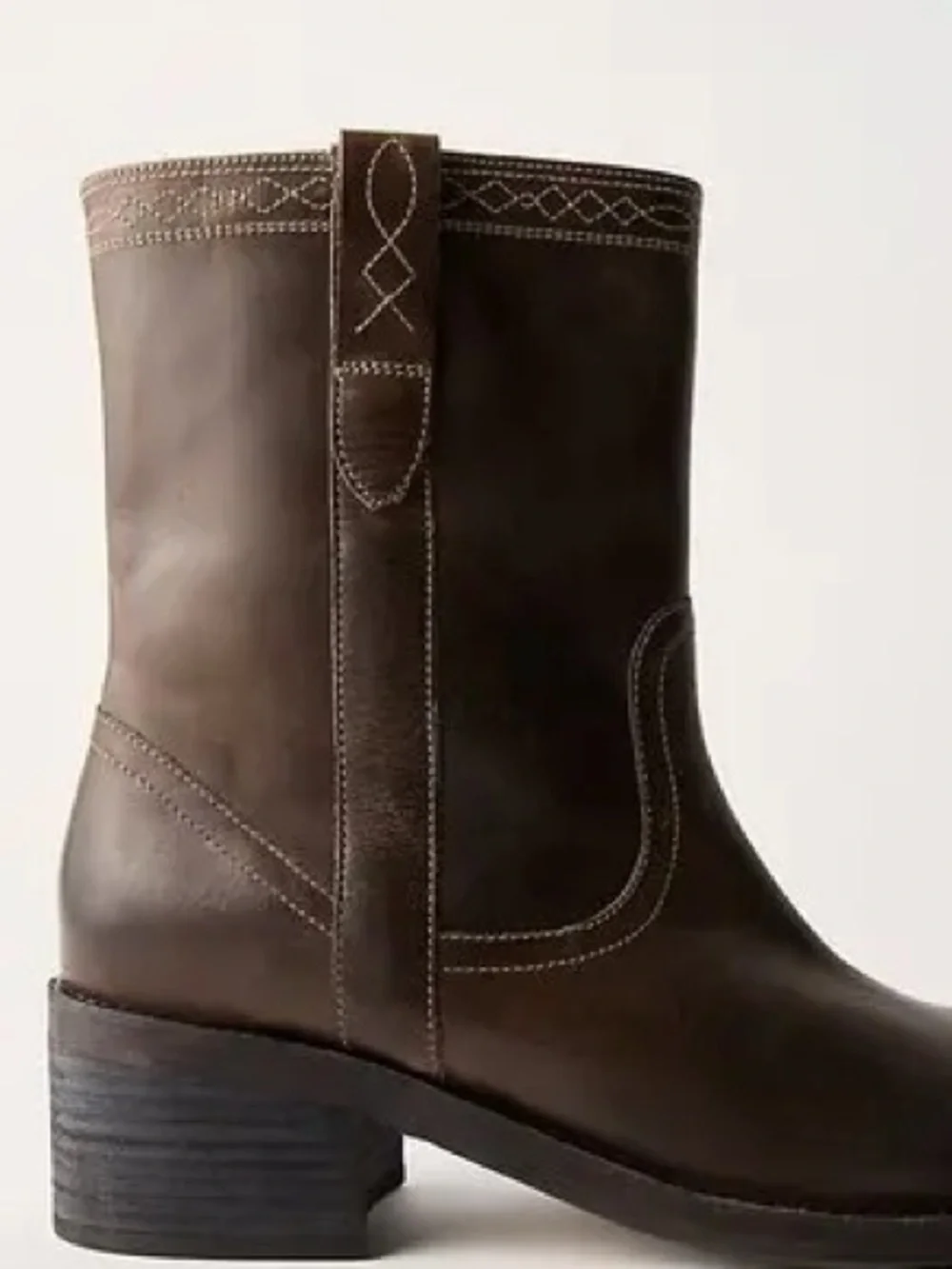 Free People Dark Brown Leather Mid-Calf Western Heeled Boots